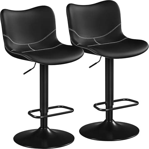 Image of Yaheetech Bar Stools Set of 2, PU Leather Barstools with Backrest and Footrest, Height Adjustable Swivel Bar Chairs, Modern Armless Counter Stools Home Kitchen Island Stool, Black