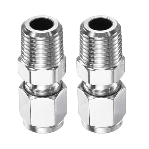 Image of sourcing map 2pcs Compression Fitting 6mm Tube OD x 1/4" NPT Male Thread Stainless Steel Straight Coupler Adapter Compression Tube Pipe Fitting Connector for Oil Gas Water