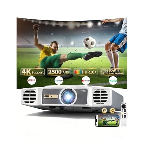 Image of Smart 4K Projector, 2500 ANSI Outdoor Projector for Garden, Bedroom & Home Theater, Native 1080P HDMI with Hidden Electric Bracket, Auto Focus Keystone, WiFi 6 Bluetooth, 300'' IMAX Enhanced White