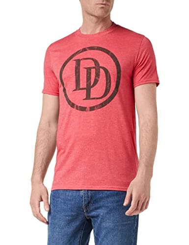 Image of Marvel Men's Daredevil Logo Regular Fit Crew Neck Short Sleeve T - Shirt, Red (Heather Red HTR), XX-Large (Manufacturer Size:XX-Large)