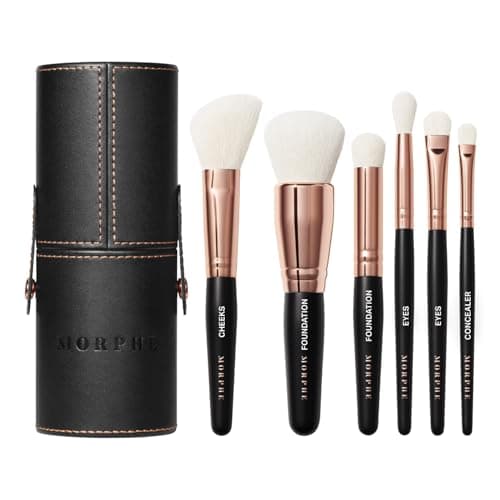 Image of Morphe Rose Away Makeup Brushes - 6 Piece Make Up Brush Set of Eye and Face Brushes - Made with Synthetic Bristles and Includes Makeup Brush Case (6 Count)
