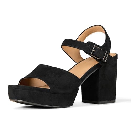 Image of Amazon Essentials Women's Platform Heel Sandal, Black Faux Suede, 9