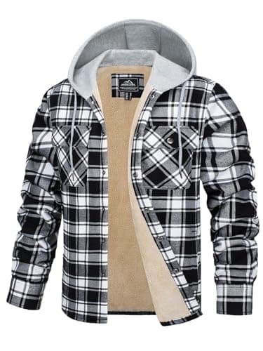 Image of TACVASEN Men's Hooded Flannel Shirts Jacket Lined Fleece Plaid Hoodies Shirts Button Down Padded Check Lumberjack Jacket Black,L