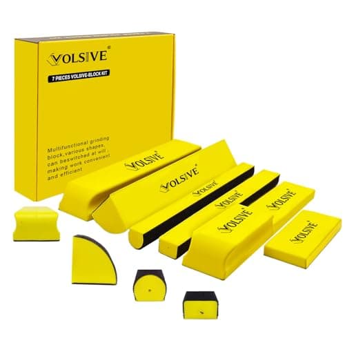 Image of VOLSIVE 7pcs Hand Sanding Block Set, Rectangle Handheld Sanding Pad, Hook and Loop Interchangeable Assorted Shapes, for Sanding or Polishing in Auto Body and Paint Shops - Yellow