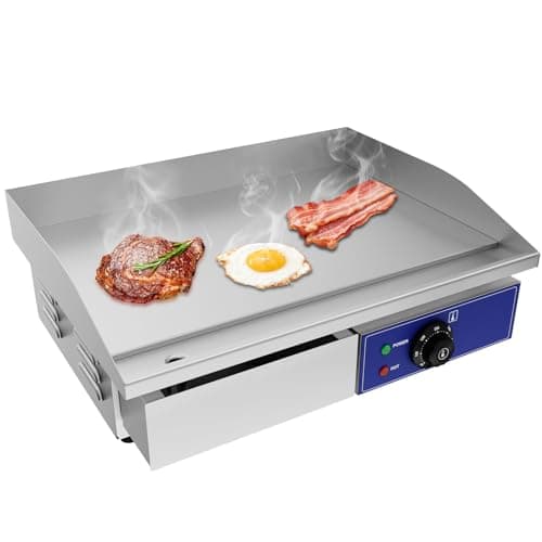Image of TAIMIKO Electric Griddle Commercial Counter Top Grill Stainless Steel Kitchen Grill Flat Hotplate Fried Pans BBQ Burger Bacon Egg Fryer Barbeque,3000W, UK Plug (Full Flat)