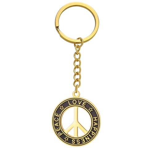 Image of TEAMER Peace Sign Symbol Keychain Stainless Steel Peace Love Happiness Keychain Hippie Jewelry For Women Men, Gold, 28*32mm