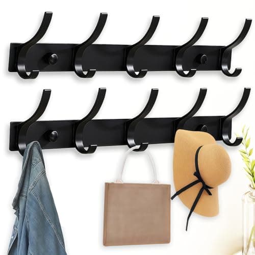 Image of Arimsoa 2 Pack Coat Rack Wall Mounted, Metal Coat Hanger with 5 Hooks Heavy Duty Wall Coat Hooks Rust-Free Clothes Hanger for Robe and Clothes (Black)