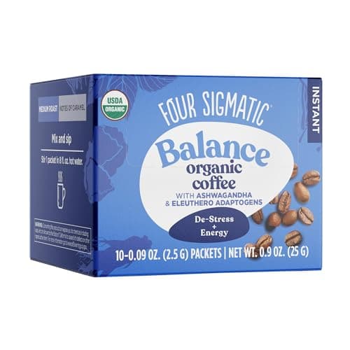 Image of Four Sigmatic Organic Instant Adaptogen Coffee Medium Roast Instant Coffee with Ashwagandha, Chaga, Eleuthero & Tulsi Immune Support & Stress Relief Pack of 10