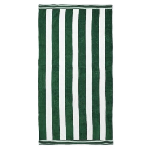 Image of Allure Luxury Cabana Stripe Extra Large Beach Towel 100 x 180cm – 100% Cotton Travel Towel, Super Soft, Absorbent & Lightweight Pool Towel (Khaki Green)