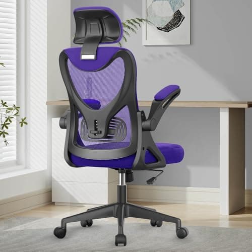 Image of YONISEE Office Chair - Ergonomic Desk Chair with Lumbar Support Headrest Adjustable, Padded Flip-up Armrests Comfy Seat Cushion High Back Executive Manager Chair For Home Office