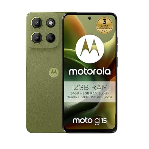 Image of motorola Moto G15 12GB (4GB + 8GB RAM Boost)/128GB Green Spain 6.72" FHD+ Display, 50MP Camera System and Ultra Wide Angle Lens, 5200mAh Battery, TurboPower Charging, Vegan