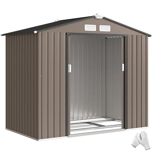Image of Outsunny 7 x 4ft Metal Garden Shed, Waterproof Outdoor Bike Storage Shed Galvanised with Vents, Foundation Kit, Apex Roof and Lockable Double Doors for Patio Lawn, Brown
