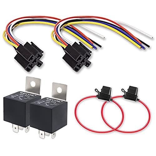 Image of Recoil 2 Pack Automotive 5-Pin 30/40A 12V SPDT Relays with Interlocking Relay Sockets and In-line ATC Fuse Holders (2 Pack)