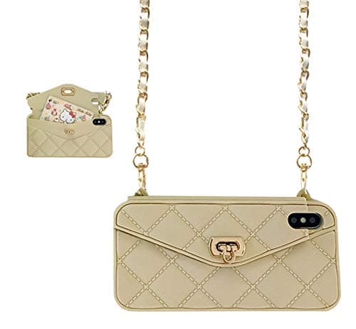 Image of UnnFiko Wallet Case Compatible with iPhone, Cute Light Luxury Bag Design, Purse Flip Card Pouch Cover Soft Silicone Case with Handstrap Long Shoulder Strap (iPhone 6 Plus / 6s Plus, Khaki)
