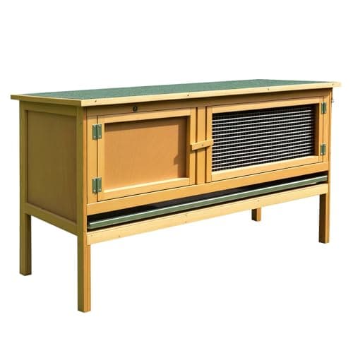Image of pawhut Wooden Rabbit Hutch Bunny Cage Outdoor Small Animal House w/Hinged Top Slide out Tray 115 x 44.3 x 65 cm