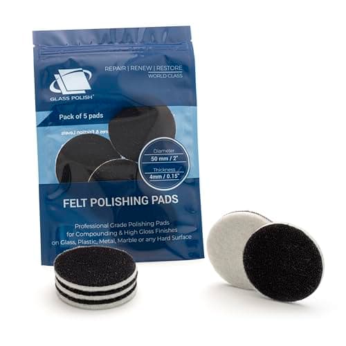 Image of GLASS POLISH PRO Felt Polishing Pads 50mm (2”) - Pack of 5 Rayon Pads for Cerium Oxide Glass Polishing, Scratch Removal and High Gloss Finish on Glass, Plastic, Metal, and Marble