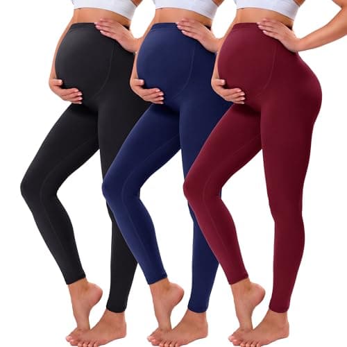 Image of VALANDY Creamlush Maternity Leggings Over Bump Buttery Soft Belly Support Adjustable High Waisted Pregnancy Pants Yoga Pajama Burgundy