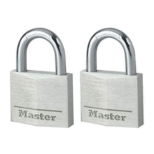 Image of Master Lock 9140EURT Pack of 2 Key Padlocks in Aluminium, Grey, 4 x 5,9 x 1,3 cm