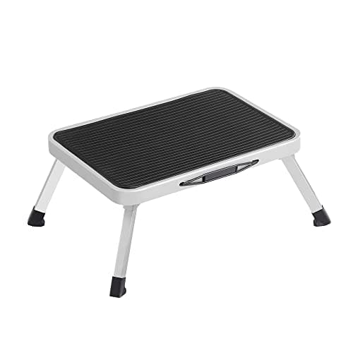 Image of SONGMICS Step Ladder, Folding Step Stool, Steel, Meets EN 14183 Standard, Non-Slip Rubber Pad, for Bathroom, Kitchen, Load up to 150 kg, 37.5 x 26.5 x 17.5 cm, White GSL01WT