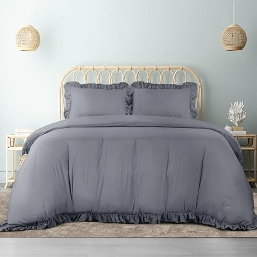 Image of Utopia Bedding Ruffle Duvet Cover - King Size Duvet Cover Set with Pillowcases - Soft Microfibre Polyester Ruffle Bedding (Grey)