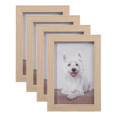 Image of 4 Pack Picture Frame, 6x4 Natural Wood Color Photo Frames Tabletop & Wall Mounting Picture Frames Small Frame with Glass Window for Portrait Photo Landscape