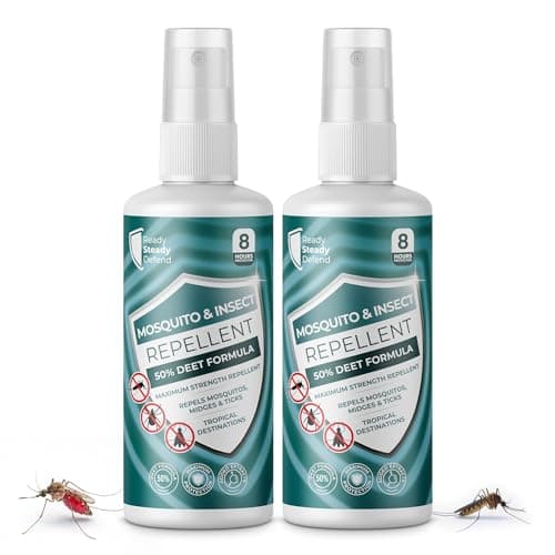 Image of Mosquito & Insect Repellent Spray (Pack of 2) | Maximum Strength 50% DEET Formula | 8 Hours | Repels Midges & Ticks, Long-Lasting Protection Up to 8 Hours, Ideal for Tropical Travel