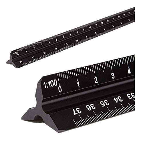 Image of Architectural Scale Ruler, Aluminum Triangular Scale Ruler Metric 1:20, 1:25, 1:50, 1:75, 1:100, 1:125 Standard 12 Inch for Architects, Students, Draftsman and Engineers-Black
