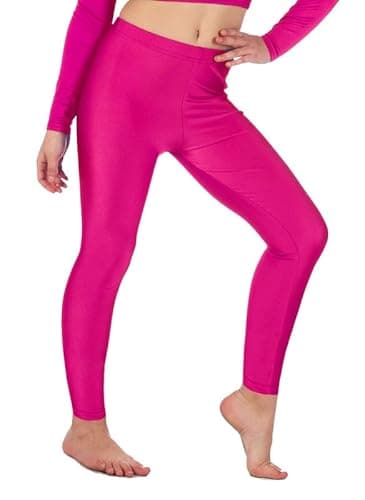 Image of Re Tech UK - Girls' Shiny Stretchy Dance & Gymnastics Leggings – Footless - Elastic Lycra Sportswear for Kids - Great for Gymnastic Outfits - Many Colours to Choose (7-8 Years, Hot Pink)