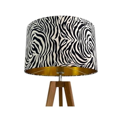 Image of Black White Zebra Print Cotton Brushed Gold Drum Lampshade
