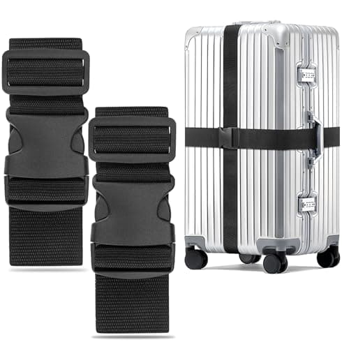 Image of WISYOK Luggage Straps Extended, 2 Pack Suitcase Straps Personalised, Adjustable Case Strap for Suitcase, Luggage Belt with Quick Release Buckle, Suitcase Identifier for Travel, Flight (Black)