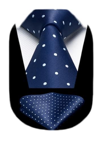 Image of HISDERN Men's Tie Blue Dot Ties Handkerchief Wedding Spotted Necktie & Pocket Square Set