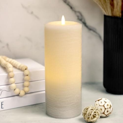 Image of LumiPur Signature Natural Glow Flickering Flameless LED Wax Pillar Candle (3.5" x 9", Gray Fog)