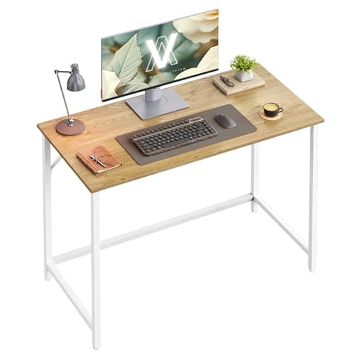 Image of VASAGLE Computer Desk, Office Desk, 100 x 50 x 76 cm, for Study, Bedroom, Living Room, Natural Oak and Pearl White LWD041W70V1