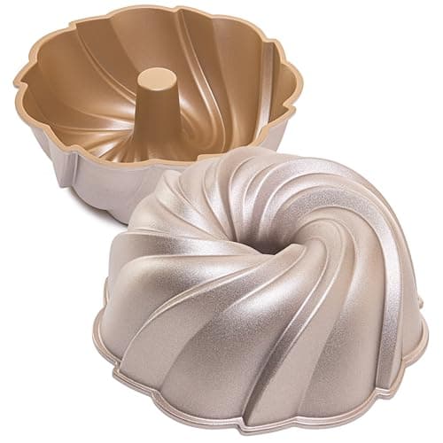 Image of Erreke Cake Tin, Fluted Cake Tin, Ring Cake Mould, Cook Evenly, Double Non Stick Layer, Highly Durable Cast Aluminium, Rose Gold, 24cm Diameter, 2.5 Liter Capacity, Twist