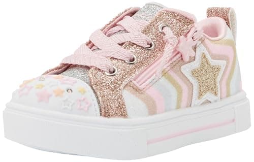 Image of Skechers Baby Girl's Twinkle Sparks Cosmic Burst Sneaker, Rose Gold Synthetic/Trim, 5 UK