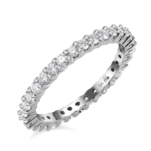 Image of TJC 9ct White Gold Moissanite Eternity Ring for Women Size T Prong Setting