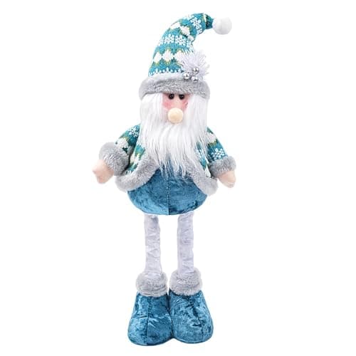 Image of JIAHG Christmas Santa Snowman Reindeer Figure with Telescopic Legs, Blue Nordic Santa Claus Standing Ornaments Plush Figurines Xmas Décor for Mantel Table Shelf Window Office Decorations