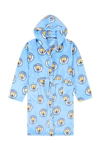 Image of MANCHESTER CITY Boys Official F.C. Dressing Gown Fleece Hooded Kids Robe (15-16 Years)