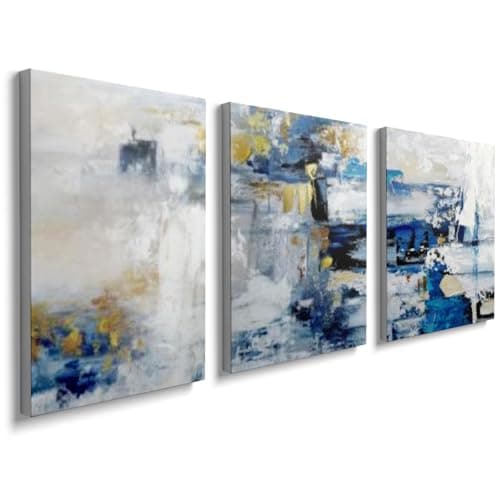 Image of prinfantasy Abstract Wall Art Canvas Painting - Pictures Wall Decor Blue Framed Canvas Modern Artwork Contemporary Home Decor Indigo Grey Blue for Living Room Office Ready to Hang 30x40cm 0502