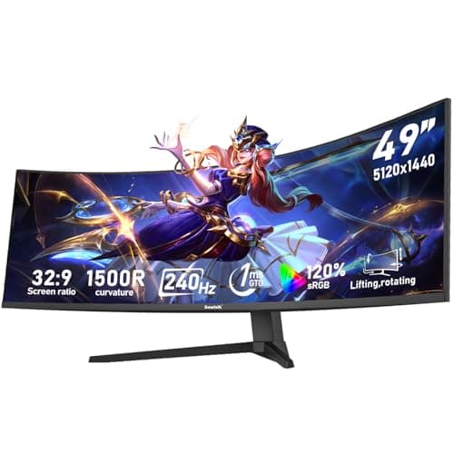Image of Gawfolk 49 inch Ultra-Wide Curved 1500R Gaming Computer Monitor, DQHD(5120×1440), 240Hz, 1MS,Adaptive Sync, 120% sRGB, Height Adjustable PC Screen, HDMI2.1,DP, Wall-mounted compatible 75*75mm- Black