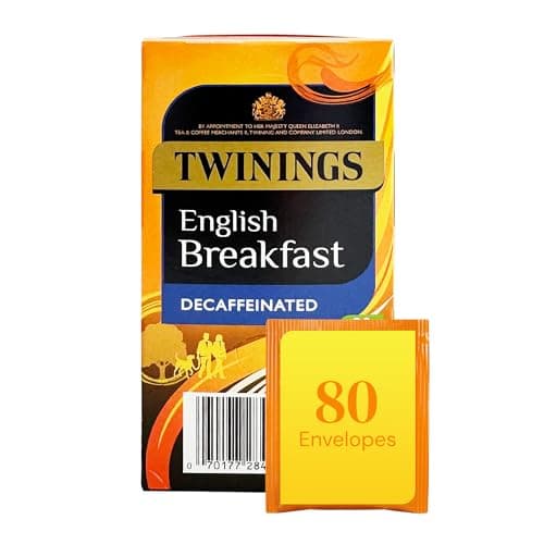 Image of Twinings English Breakfast Decaffeinated Tea Bags, 4 Boxes of 20 Individually Wrapped Enveloped Tea Bags, Black, 80 count