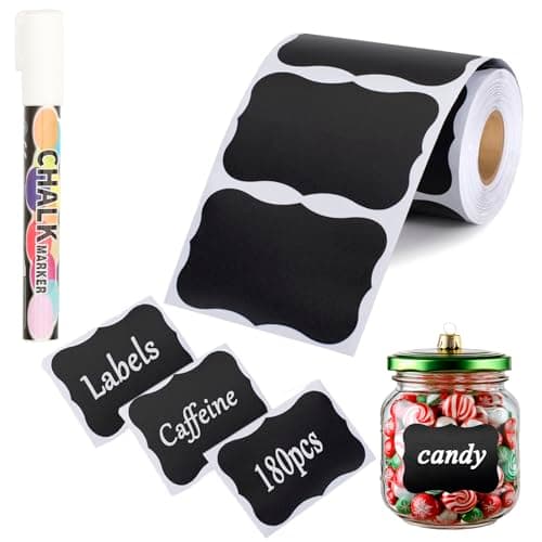 Image of NANXJIUR 180 Pcs Chalkboard Labels, Reusable Blackboard Stickers with 1 Liquid Chalk Marker, Waterproof Chalkboard Stickers for Mason Jars, Parties Decoration, Craft Rooms, Weddings, Storage