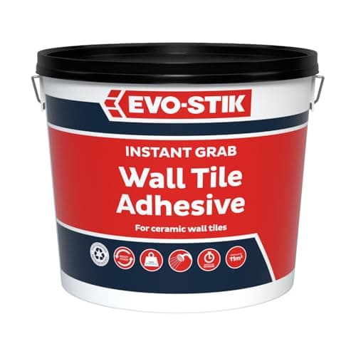 Image of EVO-STIK Instant Grab Wall Tile Adhesive 10L - Ready-Mixed - High Grab, Non-Slip - Showerproof - Water-Based Wall Tile Adhesive for Kitchens & Bathrooms - Suitable for Ceramic Tiles