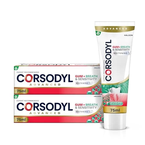 Image of Corsodyl Toothpaste Gum+ Breath & Sensitivity, Whitening Toothpaste, for Sensitive Teeth and Bad Breath, Pack of 2 x 75ml
