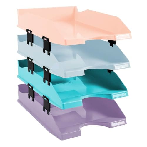 Image of Exacompta - Ref 113296SETD - Aquarel Collection - Combo Midi Letter Tray - 346 x 255 x 65mm in Size, Suitable for A4+ Documents, Stackable, Approx. 500 Sheets - Assorted Colours (Pack of 4)