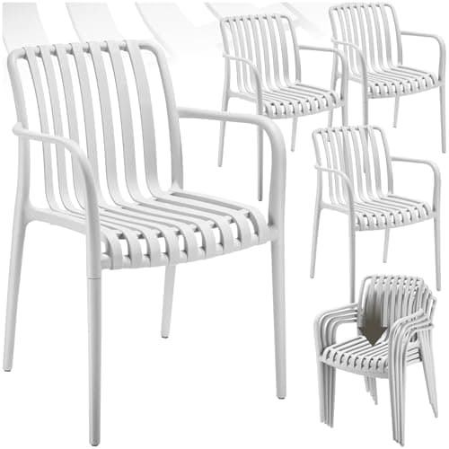Image of tectake® Set of 4 Garden Chairs in Light, Airy Design, Garden Chair Set in Weather-Resistant Plastic with Slatted, Curved Seat, Stackable Outdoor Armchair Set for Backyard, Patio, Balcony - Cream