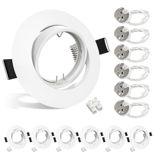 Image of Wondlumi 6X Modern GU5.3 12V Downlights Fitting Round Matt White Finish Mounting Frame for Recessed Ceiling Lights 360° Tilt Swivel Spotlight with GU5.3 Lampholders, Cutout Ø68-80mm, No Bulbs