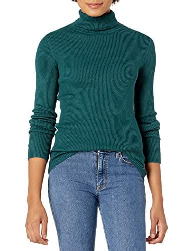 Image of Amazon Essentials Women's Slim-Fit Lightweight Long-Sleeve Turtleneck Jumper, Forest Green, XL