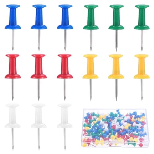 Image of eROOSY 100 PCS Coloured Push Pins, Map Tacks Drawing Pins, Thumb Tacks, Map Thumb Tacks, Coloured Map Tacks with Stainless Steel Point for Bulletin Board, Fabric Marking, Pictures Hanging