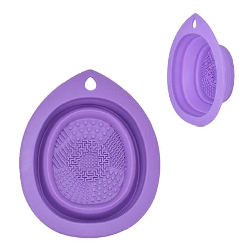 Image of Foldable Silicone Makeup Brush Cleaner Mat Bowl - Portable Cleaning Tool for Makeup Brushes, Sponges, Powder Puffs & Oil Painting Brushes(Purple)
